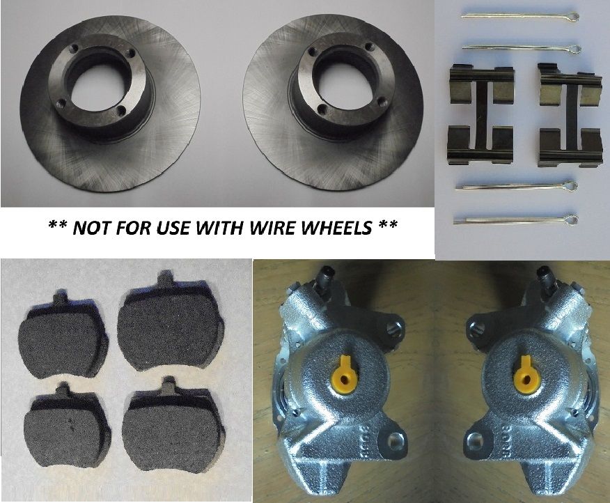 FRONT BRAKE CALIPERS / DISCS / PADS & FITTING KIT (MG  Midget) (** With Steel Wheels **) (From Oct 62-79)  